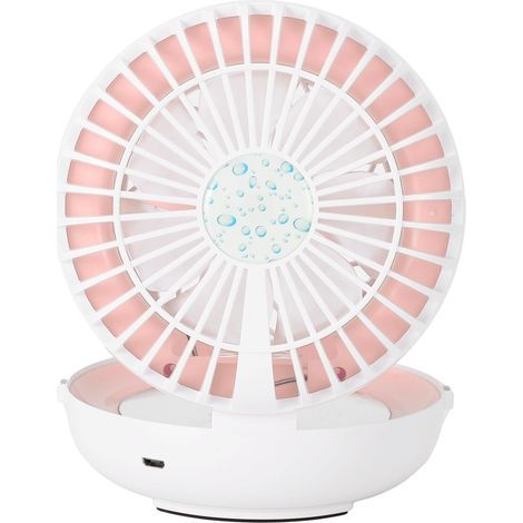 Tragbarer, multifunktionaler, faltbarer Tischventilator mit Kosmetikspiegel und USB-aufladbarem Luftbefeuchter, leise Kühlung, Rosa (1/5)