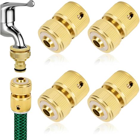 CCYKXALot De 4 Raccord Tuyau D'arrosage Rapide 1/2 Pouce Métal Adaptateur Raccord Tuyau Arrosage Connecteur Jardin Irrigation Compatible Tuyaux 12mm 16mm (1/5)