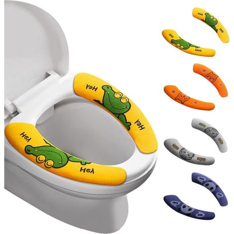 Protège-siège de toilette chauffant réutilisable – Lot de 4 motifs mignons, lavable en machine, idéal hiver (1/4)