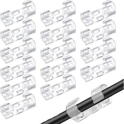 120 Pièces Clips de Câbles Adhésifs, Supports Organisateur de Câbles Ronds, Organisateur de Câbles, Serre-câbles Plastique Montage Mural avec Coussinets Adhésifs pour Câble de Bureau (Transparent) (1/5)