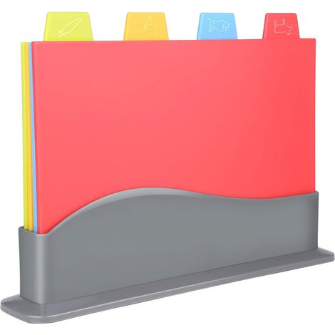 Planche à Découper, 4 Pcs Planche à Découper Plastique Avec étagère Très épais Planches à Découper Antidérapante Avec ICônes De Nourriture, Facile à Accrocher Et Sécurité Du Lave-Vaisselle-Fei Yu (1/4)