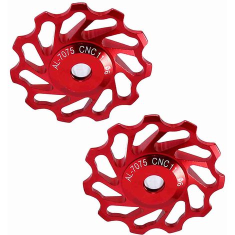 2 galets de dérailleur arrière en alliage CNC pour VTT et vélo de route (rouge 11T) (1/5)