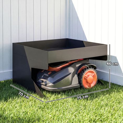 Garage pour tondeuses robotisées avec bac à plantes, garage robuste en acier galvanisé, noir (1/5)