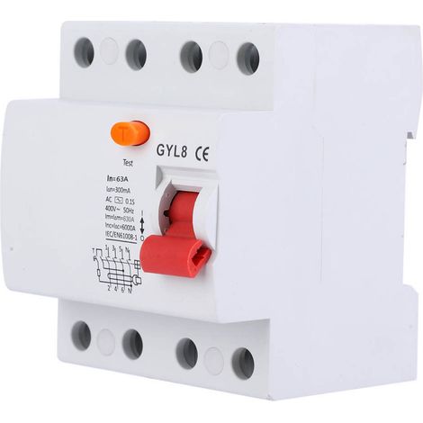 GYL8 Leitungsschutzschalter 4P 400VAC 50/60Hz IP20 Fehlerstromschutzschalter 4P-63A-300mA (1/5)