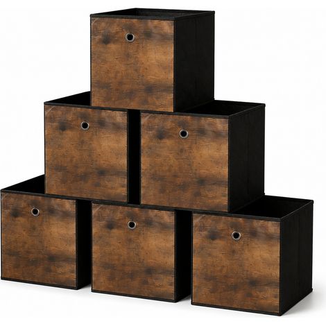 Lot de 6 boîtes de rangement pliables en tissu, cube 30 x 30 x 30 cm, organiseur placard vêtements jouets, brun vintage noir (1/5)