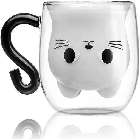 Mugs Chat 2025 avec anse, tasse à café mignonne, tasse à thé en verre à double paroi, idées cadeaux pour anniversaire, Halloween, Noël, Saint-Valentin, fête des mères et Pâques (1/5)