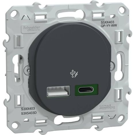 Ovalis - Chargeur USB type A 7,5W +C 45W - Forte puissance type C - Anthracite (S340403) (1/5)