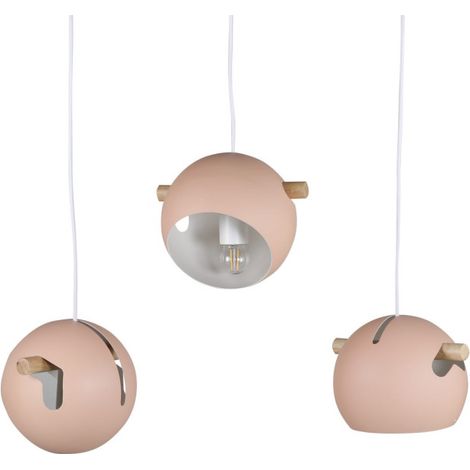 Lampe Suspension Design 3 Lampes "Tubbie" 73cm Rose Poudré (1/5)