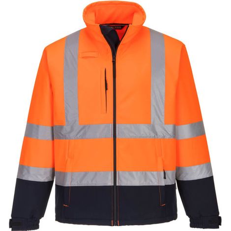 Chaqueta Softshell bicolor de alta visibilidad de 3 capas de poliéster con cintas reflectantes S425 L Naranja flúor / Azul marino