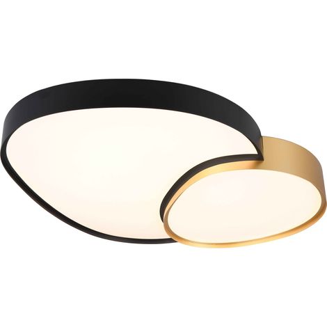 Plafoniera LED forma organica, metallo, nero opaco e oro, L 77 cm, Rise (1/5)