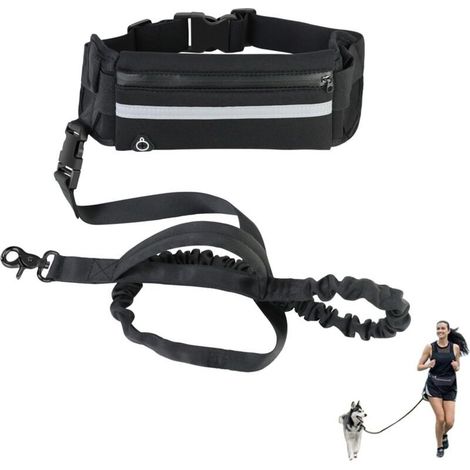 1 Laisse canicross, ceinture réglable, poche amovible, laisse élastique, course à pied (1/4)