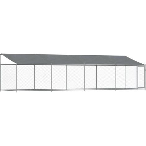 vidaXL Gabbia Cani con Tetto e Porta Grigia 8x2x2 m in Acciaio Zincato