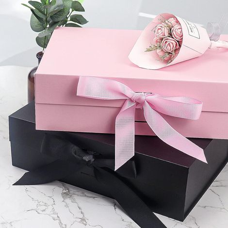 Coffret cadeau avec nœud, couvercle, ruban en papier, boîte magnétique pour mariage, anniversaire, Noël, anniversaire de mariage (noir, 23 x 17 x 7 cm) (1/3)