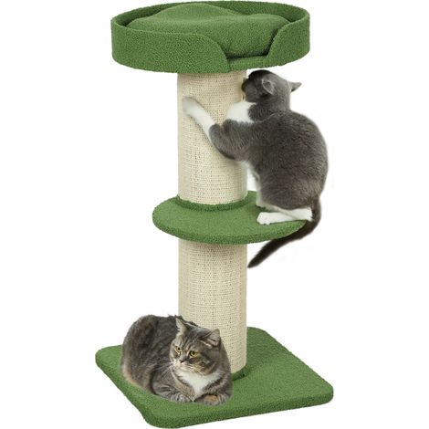 Katzenbaum 91cm Spielbaum mit Katzenbett, Plattform Lammwolle Grün