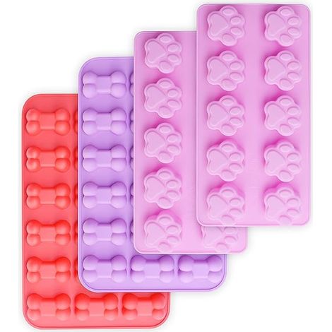 Set mit 4 antihaftbeschichteten Silikonformen für Pralinen, Bonbons, Gelee, Eiswürfel, Hundeleckerlis, Formen in Form von Hundepfoten und Knochen