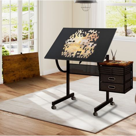 Table de puzzle inclinable en MDF et métal noir avec 4 plateaux et 2 tiroirs (1/5)