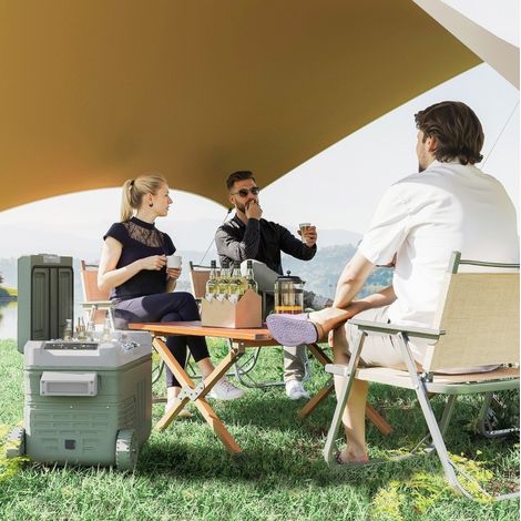 Glacière électrique à compresseur 33 L verte en plastique avec double zone, roulettes et écran LED (1/2)