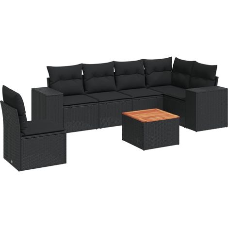 Set Divani da Giardino con Cuscini 7pz Nero Polyrattan vidaXL (1/3)