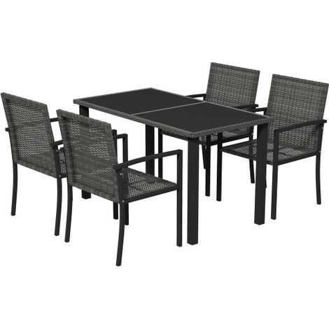 5-Piece Patio Dining Set with Tempered Glass Table and 4 Grey Chairs for Outdoor Entertaining
