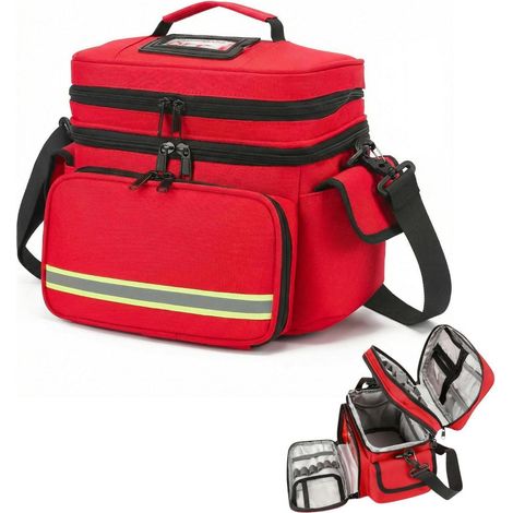 Sac médical double couche rouge, sac d'urgence vide avec bandes réfléchissantes