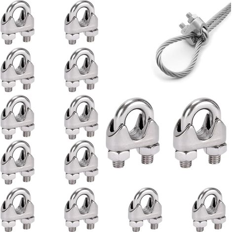 14 pcs Serre cable,Acier inoxydable,M4 Argent,4 mm,Intérieur et extérieur,Fils et câbles,Équipements de fitness (1/5)