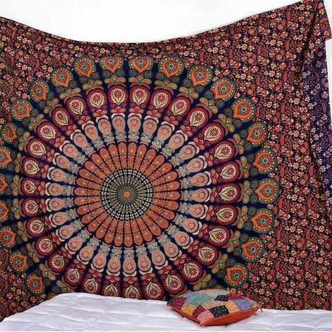 1 Tapisserie Mandala Hippie, Motif Floral Doré, Décoration Murale Intérieur Extérieur, Jeté de Plage (1/5)