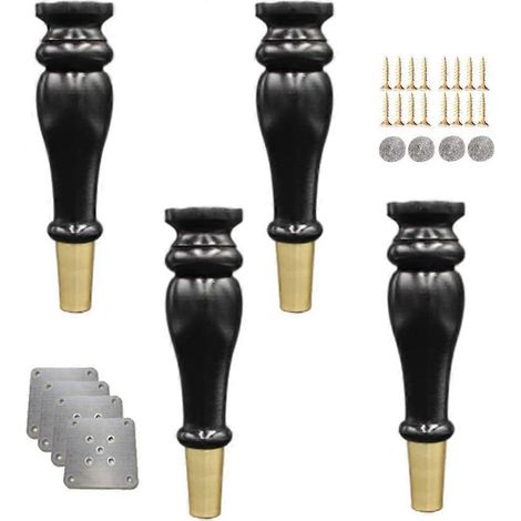 Quatre pieds de canapé en forme de gourde, pieds de meubles en bois massif, embouts de pieds en laiton, pieds de meuble TV, pieds de meuble de cuisine, pieds de rechange (couleur noyer, 15 cm/5,9 pouc (1/5)