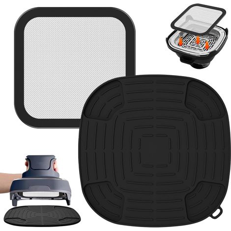 Accessoires pour friteuse à air Ninja CRISPi FN101EU : 1x protection anti-éclaboussures en acier inoxydable à mailles fines + 1x sous-plat en silicone résistant à la chaleur pour friteuse à (1/5)