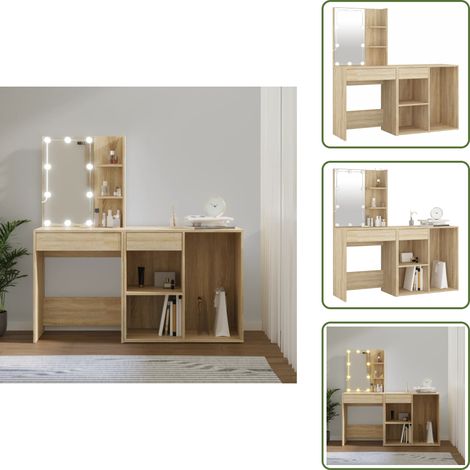 Tavolo da toeletta con luce LED - vidaXL Toeletta LED con Armadietto in Legno Multistrato Rovere Sonoma - Tavolo da toeletta con armadietto in legno multistrato