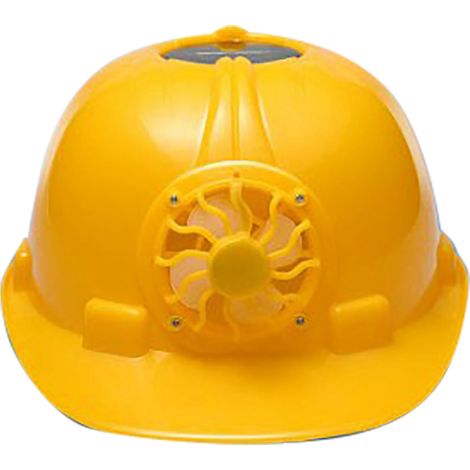 Casque de sécurité ventilé à énergie solaire pour chantier été extérieur, protection solaire respirante jaune, frontal rafraîchissant. (1/5)