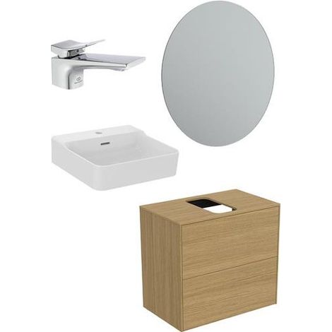 Ensemble IS07 Conca avec lavabo, meuble WTU en chêne clair, miroir avec bras