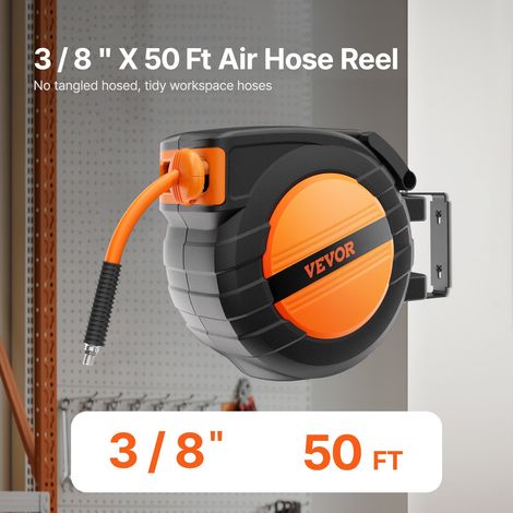 Enrouleur Tuyau à Air Comprimé Hybride Fermé Rétractable 9,53 mm x 15,24 m Pression 300 PSI Rembobinage Automatique avec Tuyau 1,5 m, Support Pivotant 180° Intégré, pour Montage au Plafond/Mur (1/5)