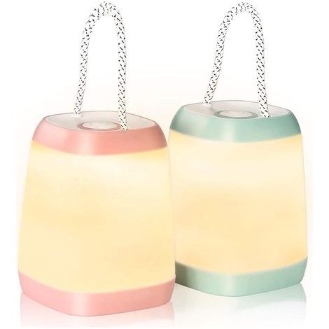 Lampes de camping roses et bleues 8 x 9 x 12 cm 2 veilleuses portables adaptées aux tentes, aux randonnées et aux voyages en sac à dos (1/5)