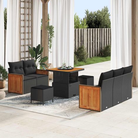 Ensemble Canapé de Jardin 8 Pièces avec Coussins Salon de Jardin Résine Tressée Noir - PANGIVO (1/5)