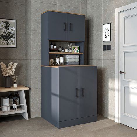 Roomart ATLANTIC-I Waschmaschinen-Überbauschrank, Anthrazit-Eiche