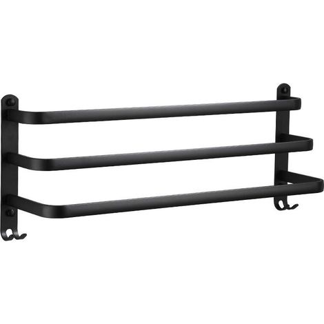 Porte-serviette porte-serviettes mural en aluminium à 3 niveaux avec crochets porte-serviettes noir étanche pour salle de bain cuisine salle de bain - 60 cm.. (1/5)
