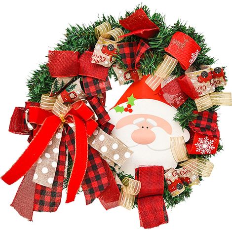 Guirlande De Noël - Couronne Décorative Porte Mur Intérieur Extérieur - Diamètre 25 cm ou 38 cm - Tissu Multicolore - 1 Pièce (1/2)
