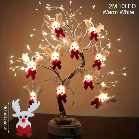 Guirlande lumineuse 108 LED pour sapin artificiel féérique, alimentation USB sur piles, interrupteur tactile, lumière chaude, set guirlande + guirlande de rennes (1/5)