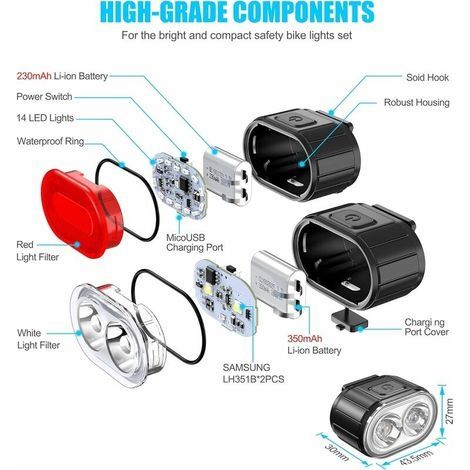 Komplettes Fahrradbeleuchtungsset, LED-Sportfahrrad-Front- und Rücklicht, 4 Beleuchtungsmodi am Vorderlicht und 6 Beleuchtungsmodi am Rücklicht, perfekt für Mountainbikes oder Rennräder. (1/4)