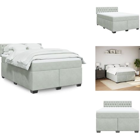 Sommier à lattes de lit et matelas Gris clair 140x190cm Velours - Lit Double - Lit Plateforme - Matelas À Ressorts Ensachés - Literie - Chambre À Coucher (1/5)
