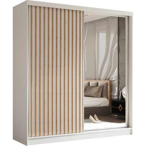 AX LIVING Cabinio Kleiderschrank Weiß Artisan mit Spiegel 200 cm breit