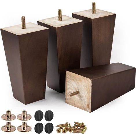 BelleRise - Pieds de meubles en bois massif de 10 cm (4 pouces), lot de 4 pieds pour canapé, avec boulons de suspension filetés M8 (1/5)