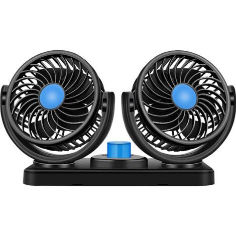 Ventilateur voiture 12V double tête, rotation 360° refroidissement auto allume-cigare (1/5)