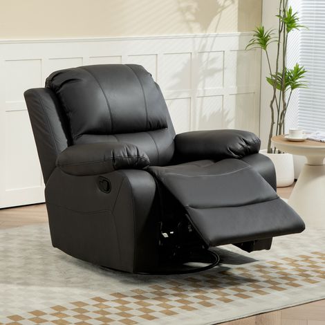 Poltrona reclinabile, schienale e poggiapiedi regolabili, girevole, portata massima 150 kg, struttura in acciaio, 93x100x98 cm, nera. (1/5)