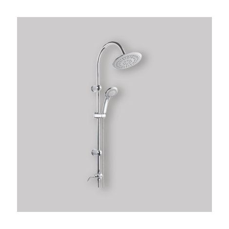 Colonne de douche ronde en acier chromé avec pomme de douche à jet unique et douchette à 5 jets en ABS chromé (1/5)