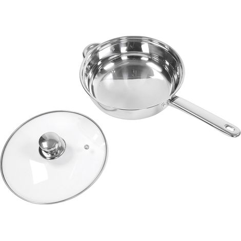 Ensemble de 15 ustensiles de cuisine en acier inoxydable, comprenant casseroles, poêles avec couvercles, louches et cuillères. (1/5)