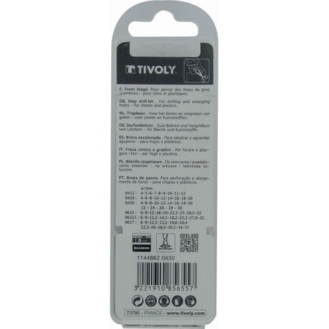 Tivoly • Foratura Punta conica a gradini HSS con scanalature diritte LINEA T Ø 430 (Blister)