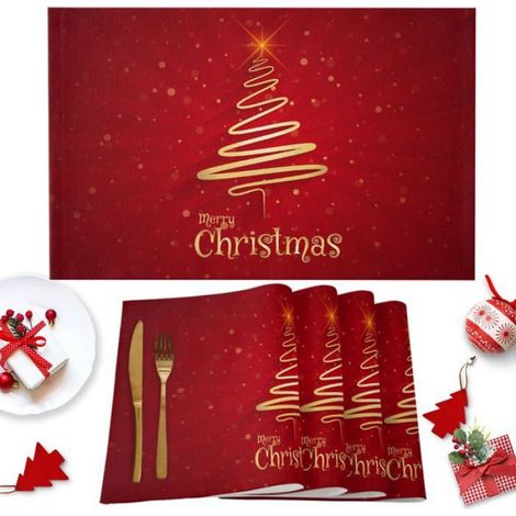 Set De Table Noel - Lin Polyester - 30 x 45 cm - Antidérapant Lavable - Pour Table A Manger Terrasse Bureau - Lot De 6 (1/5)