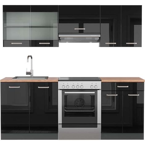 Cucina componibile R-Line, Nero lucido/antracite, 200 cm , PL Rovere, Vicco