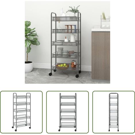 Schrank - Küchenwagen 5 Etagen Grau 46x26x105 cm Eisen (1/5)